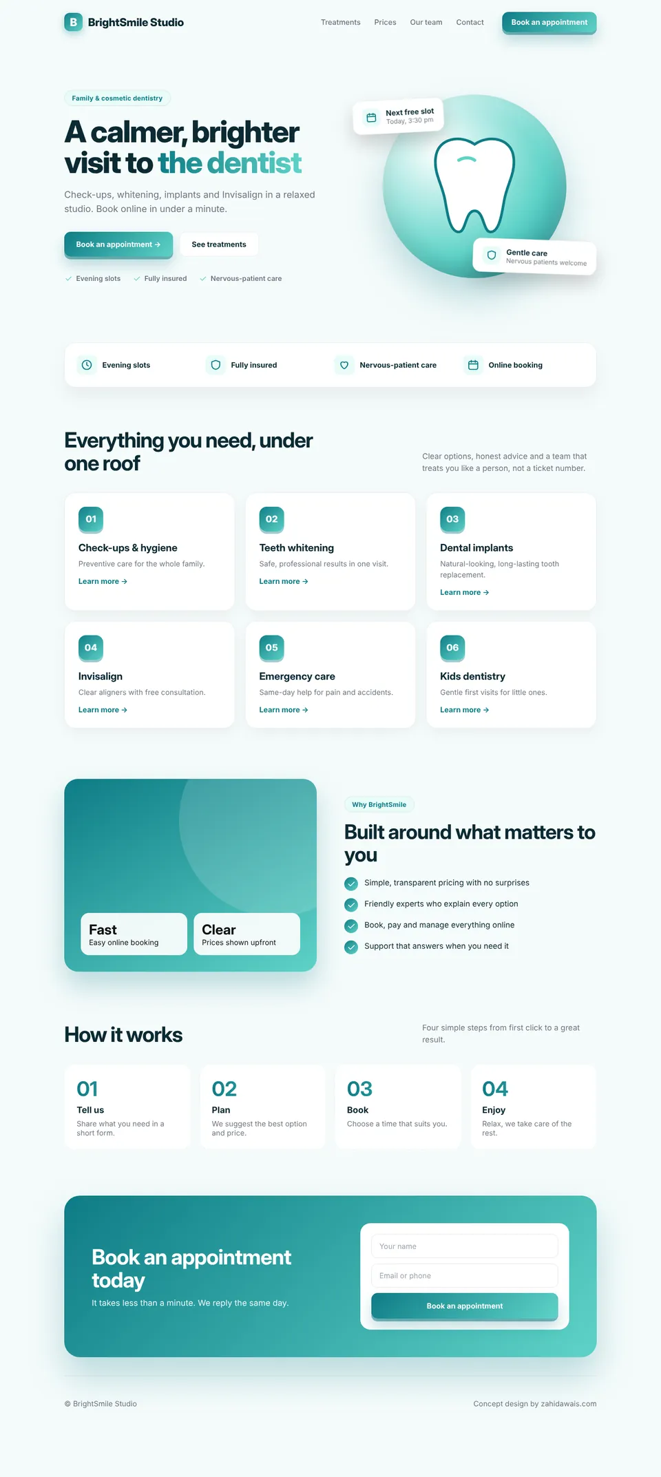 Dental clinic concept website design, desktop view