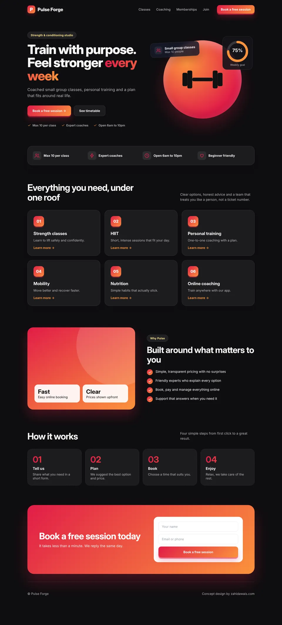 Gym & fitness concept website design, desktop view