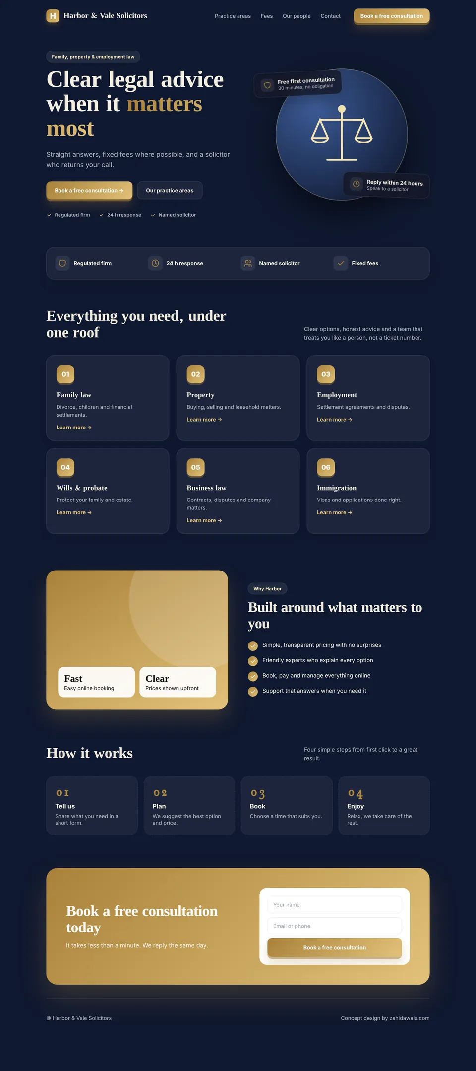 Law firm concept website design, desktop view