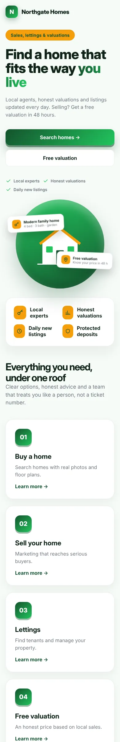 Real estate agency concept website design, mobile view