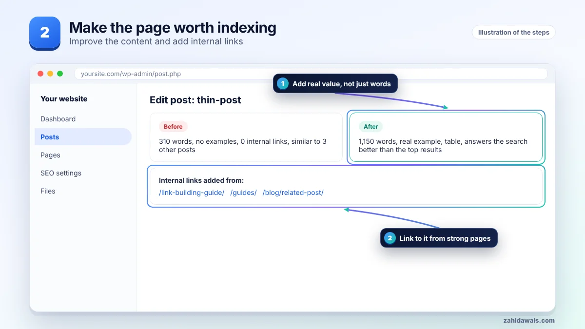 Make the page worth indexing with better content and internal links