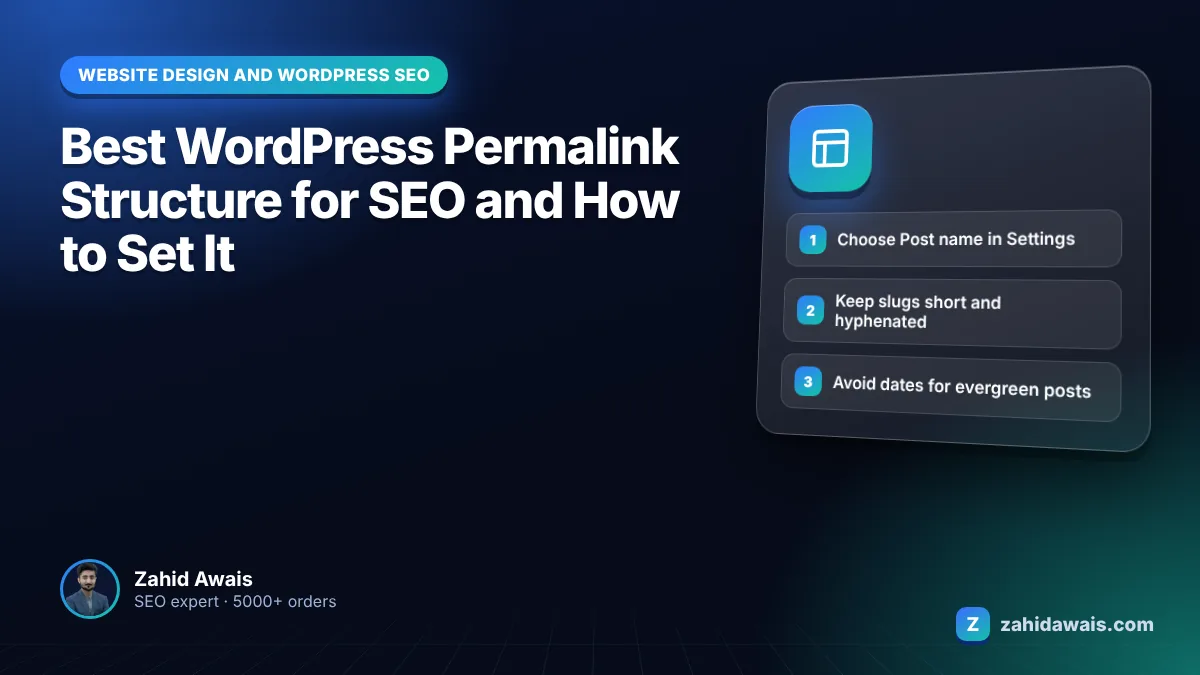 WordPress permalink settings screen with Post name structure selected for SEO friendly URLs