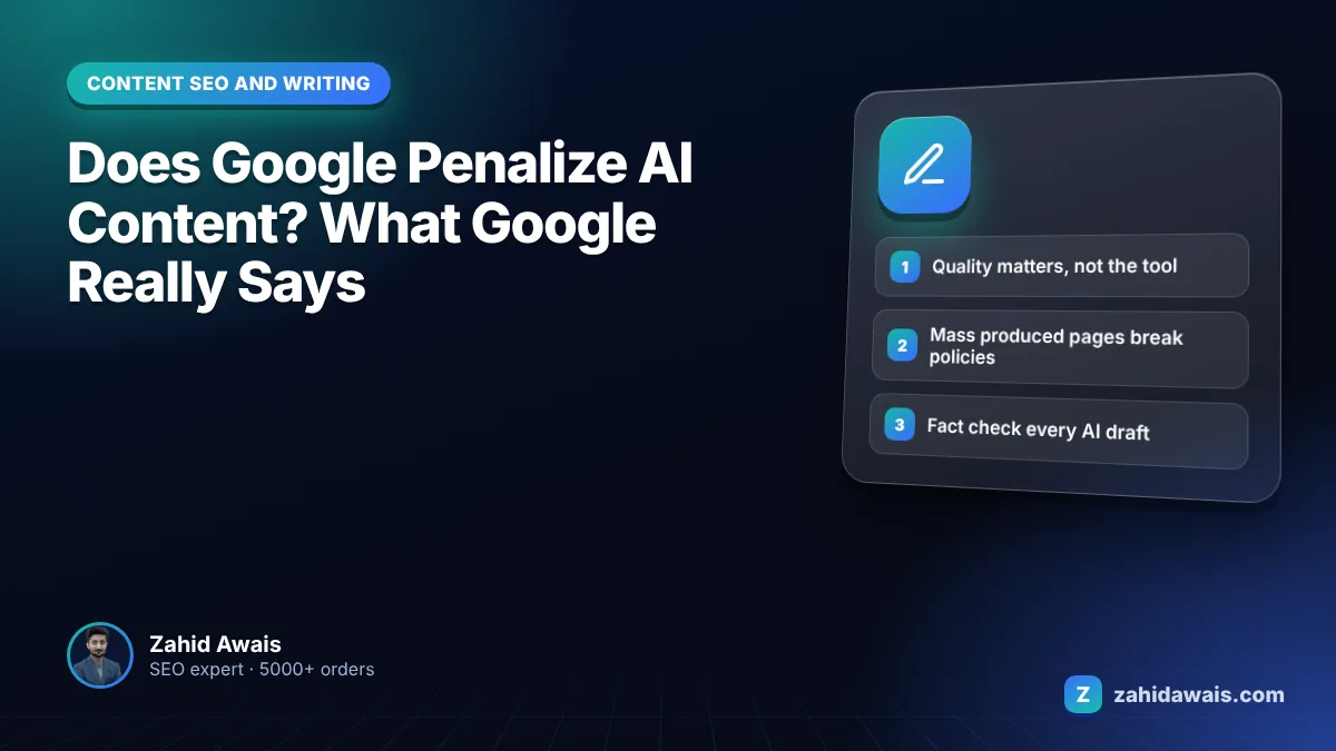 Illustration of Google's stance on AI generated content showing quality review steps before publishing