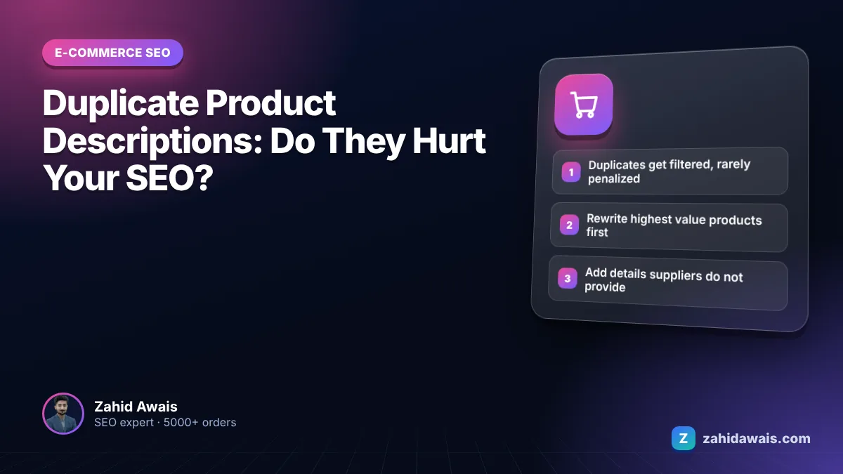 Two ecommerce product pages with identical manufacturer descriptions compared for duplicate content SEO