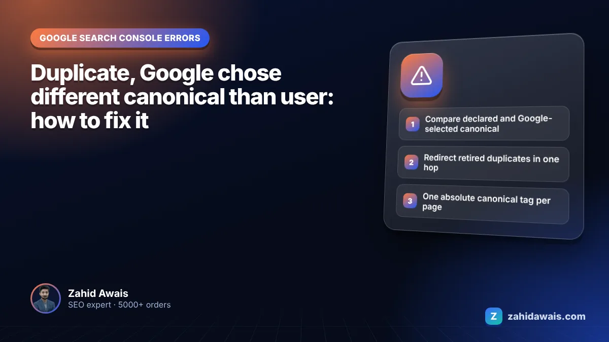 URL Inspection comparing a user-declared canonical with a different Google-selected canonical URL