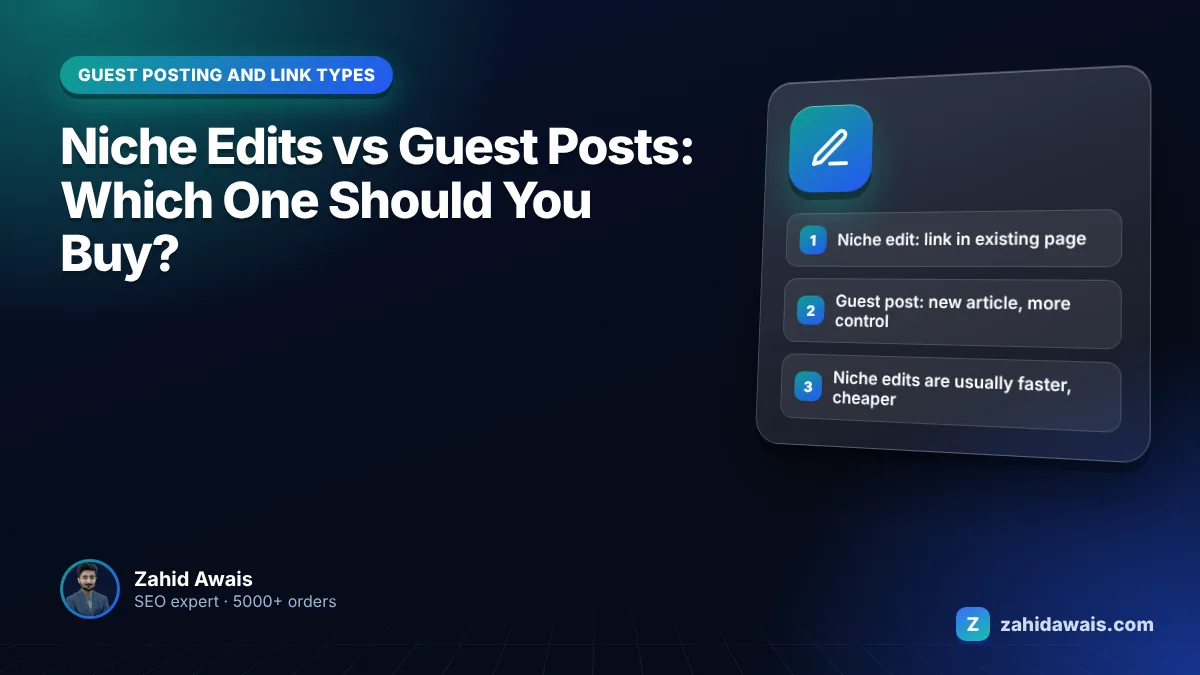 Comparison of a niche edit link inside an old article and a new guest post article