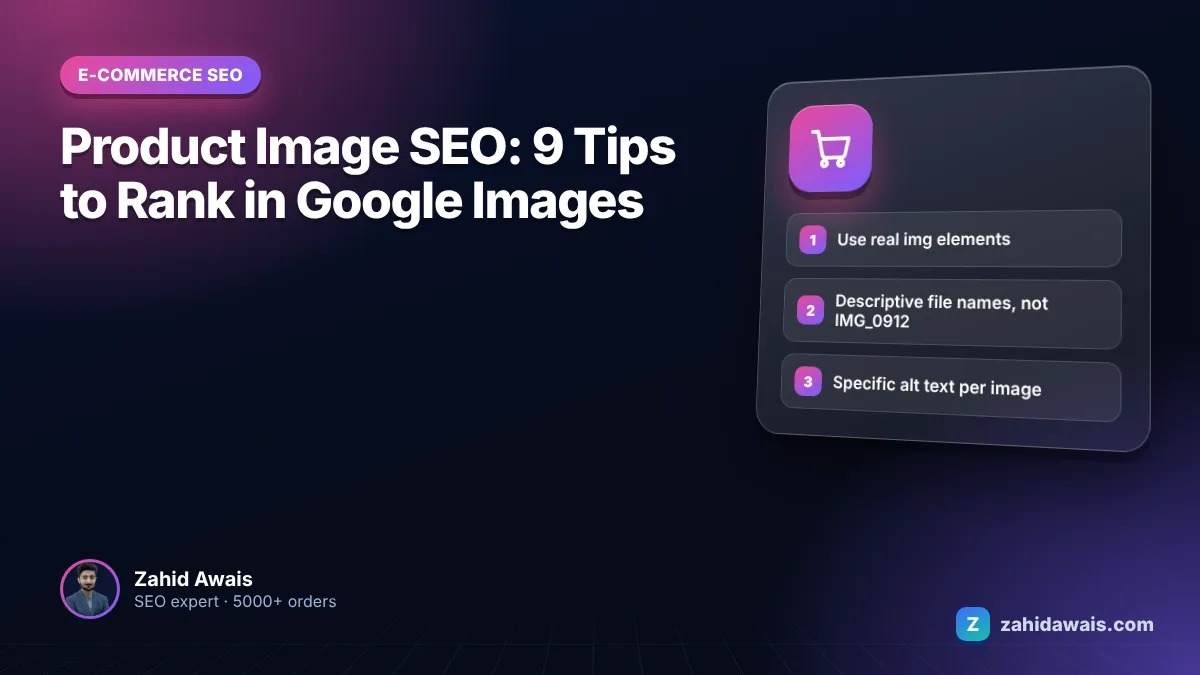 Product photo gallery with descriptive file names and alt text optimised for Google Images