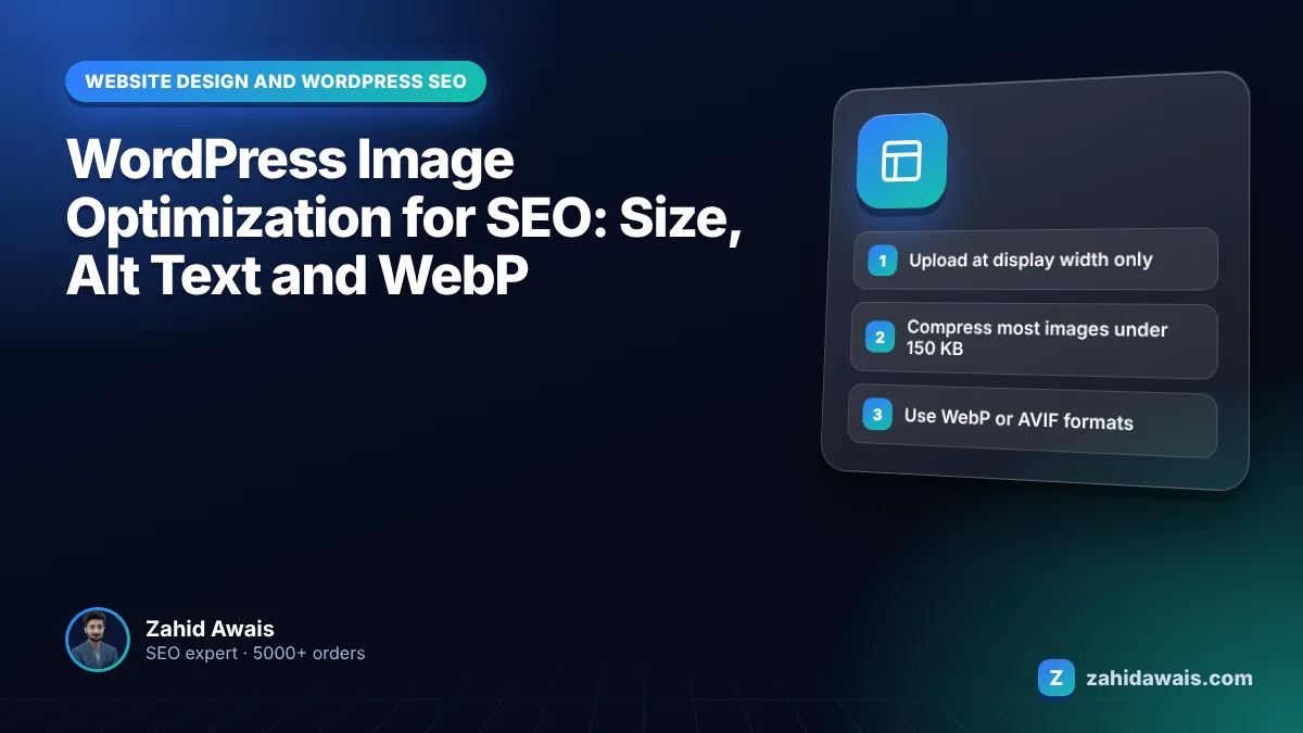 WordPress media library with optimized WebP images, descriptive file names and alt text for SEO