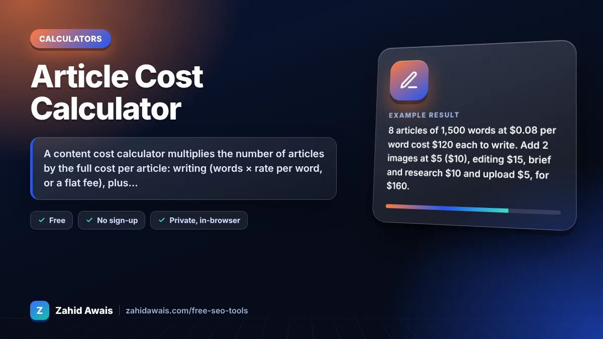 Article Cost Calculator: what it does and an example result