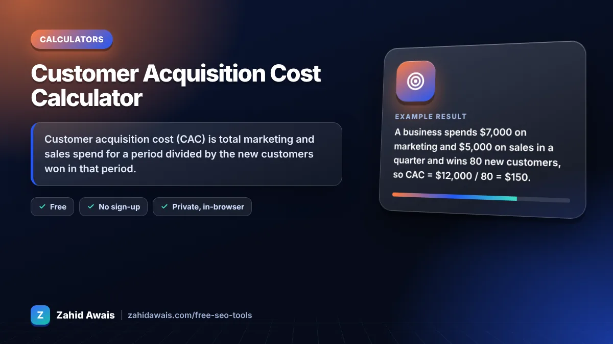Customer Acquisition Cost Calculator: what it does and an example result