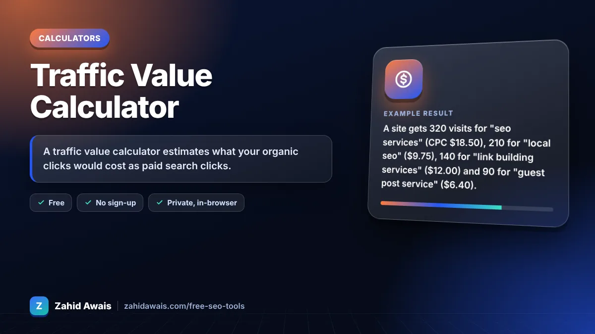 Traffic Value Calculator: what it does and an example result