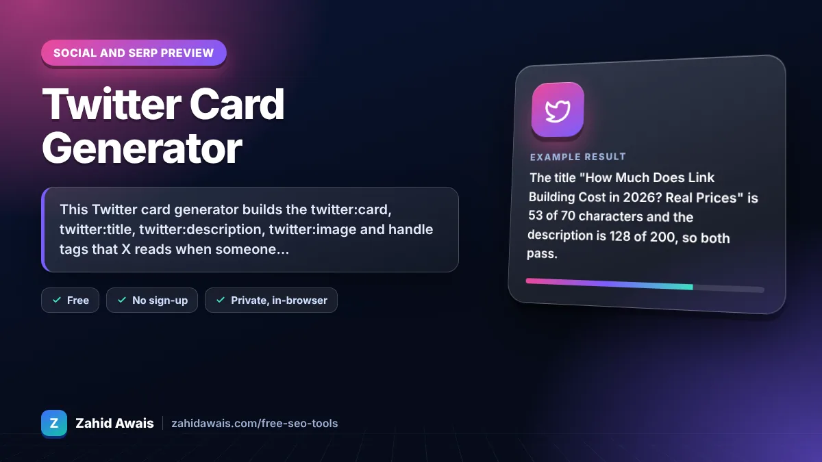 Twitter Card Generator: what it does and an example result