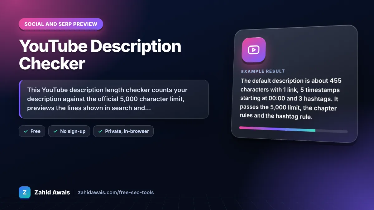 YouTube Description Checker: what it does and an example result