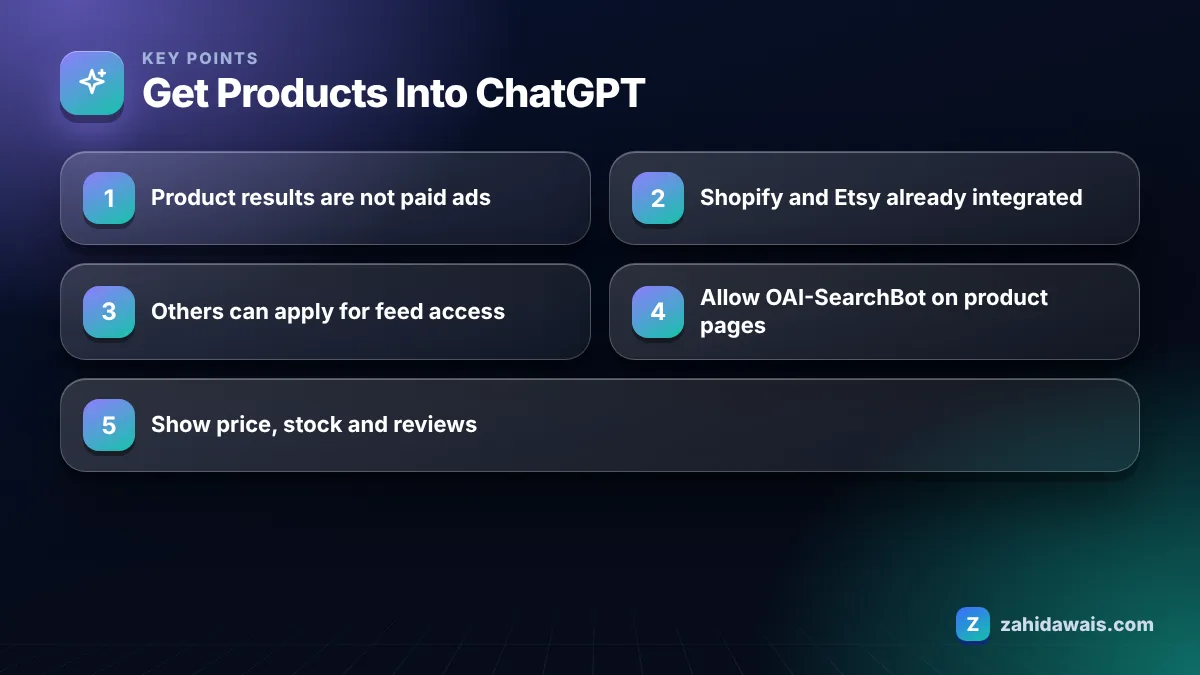 Key points: Get Products Into ChatGPT
