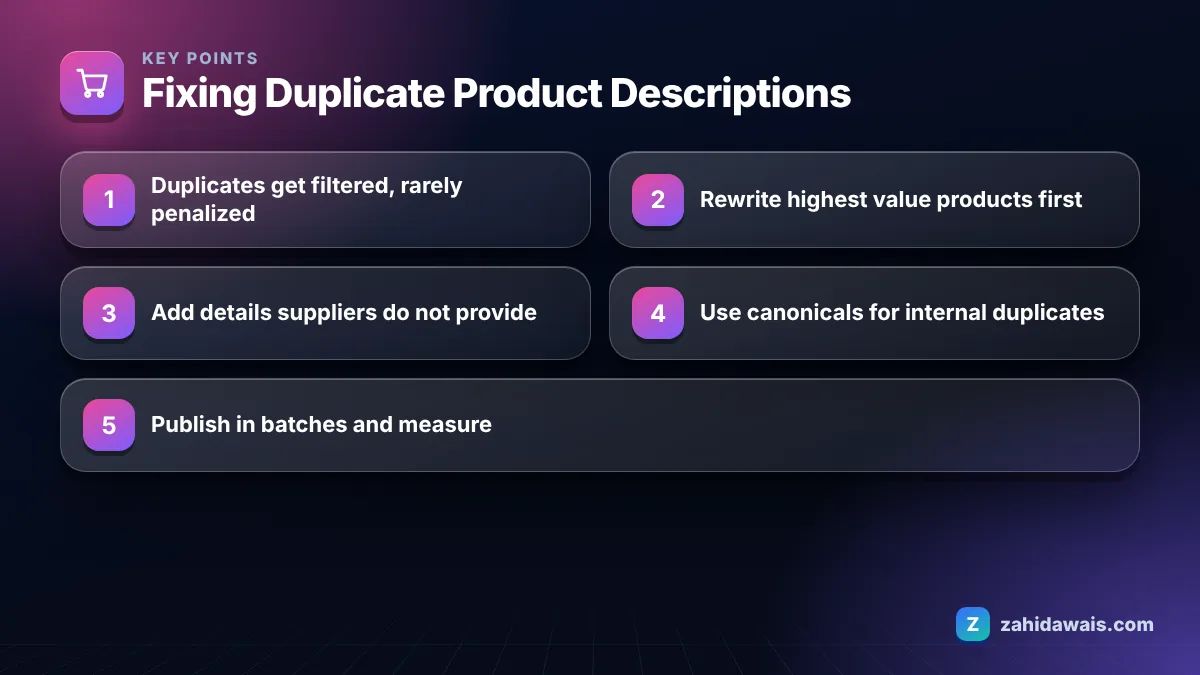 Key points: Fixing Duplicate Product Descriptions