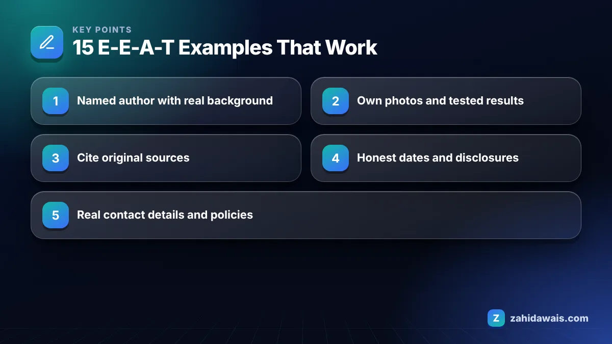 Key points: 15 E-E-A-T Examples That Work
