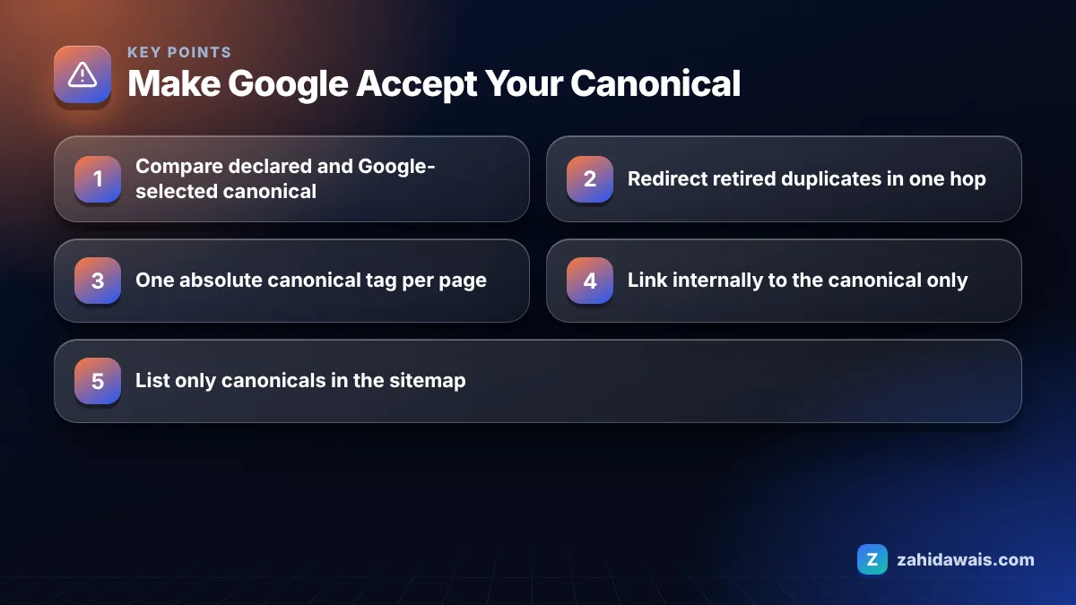 Key points: Make Google Accept Your Canonical