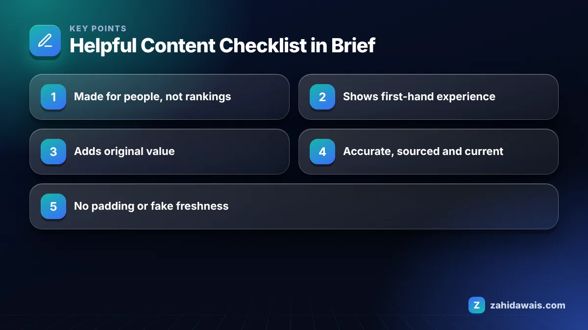 Key points: Helpful Content Checklist in Brief