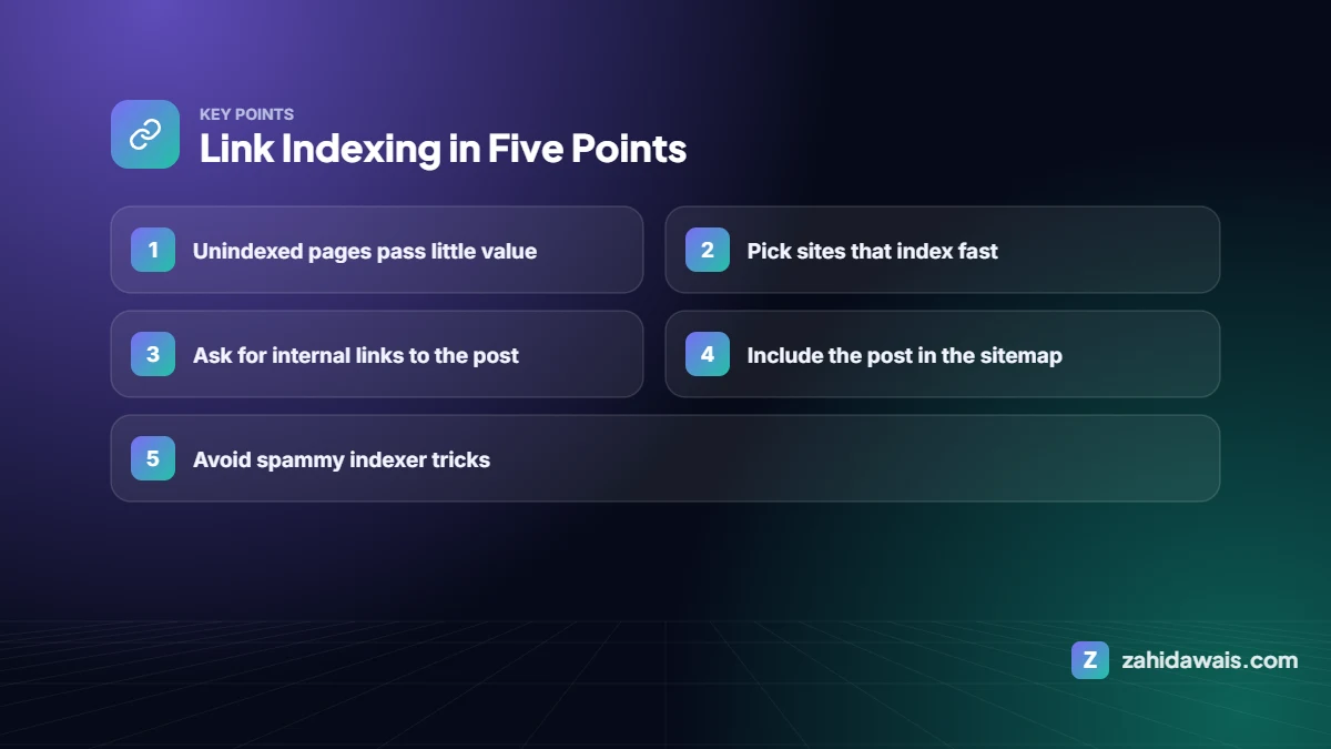 Key points: Link Indexing in Five Points
