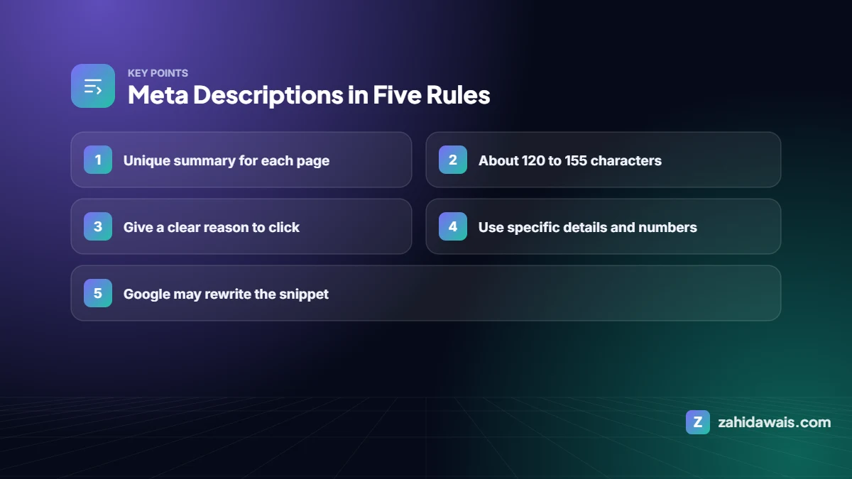 Key points: Meta Descriptions in Five Rules