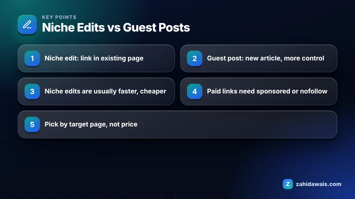 Key points: Niche Edits vs Guest Posts