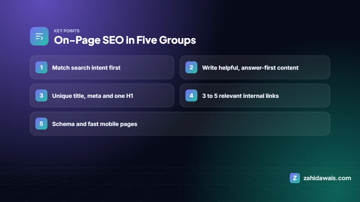 Key points: On-Page SEO in Five Groups