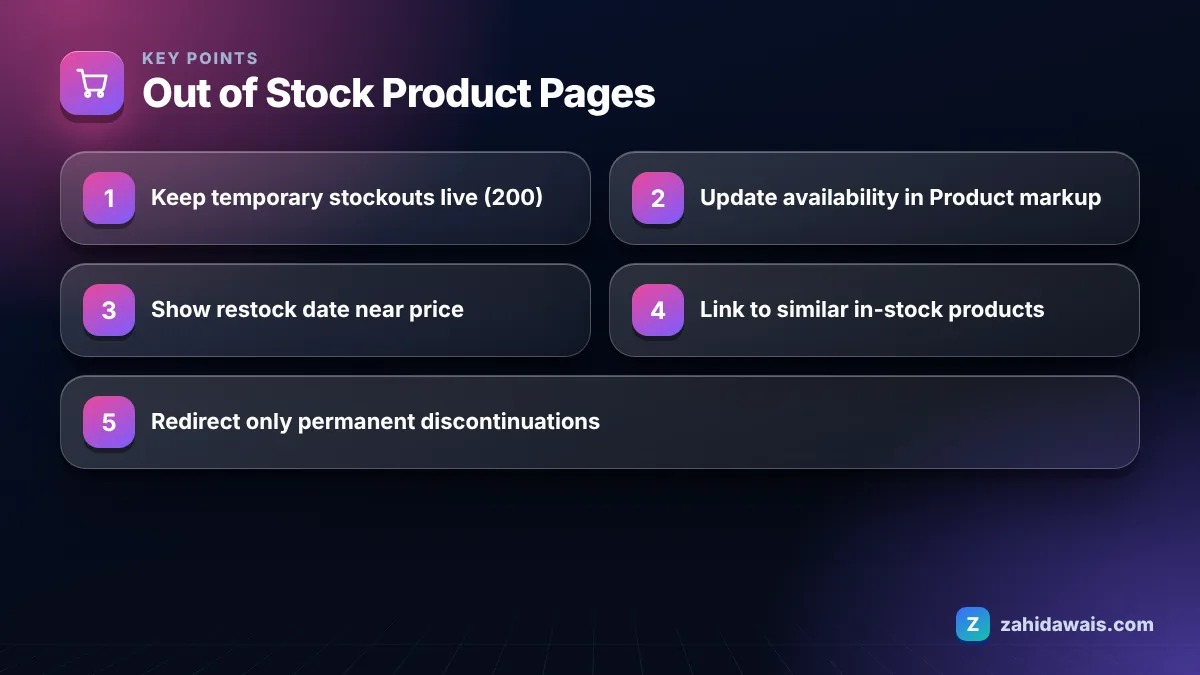 Key points: Out of Stock Product Pages