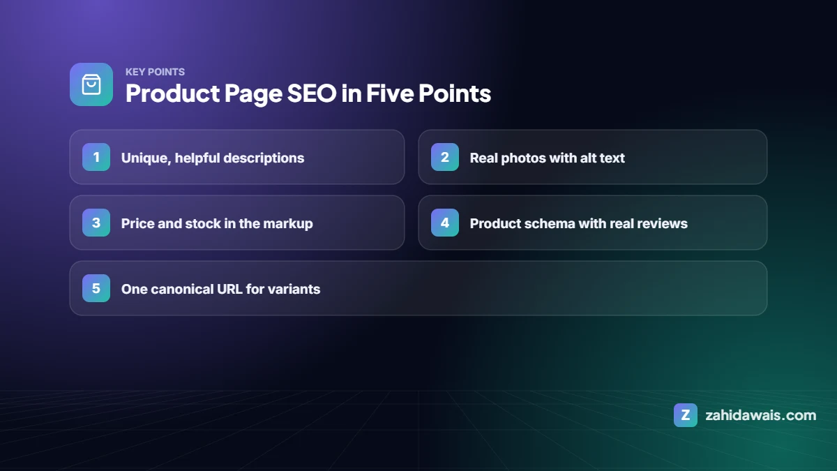 Key points: Product Page SEO in Five Points