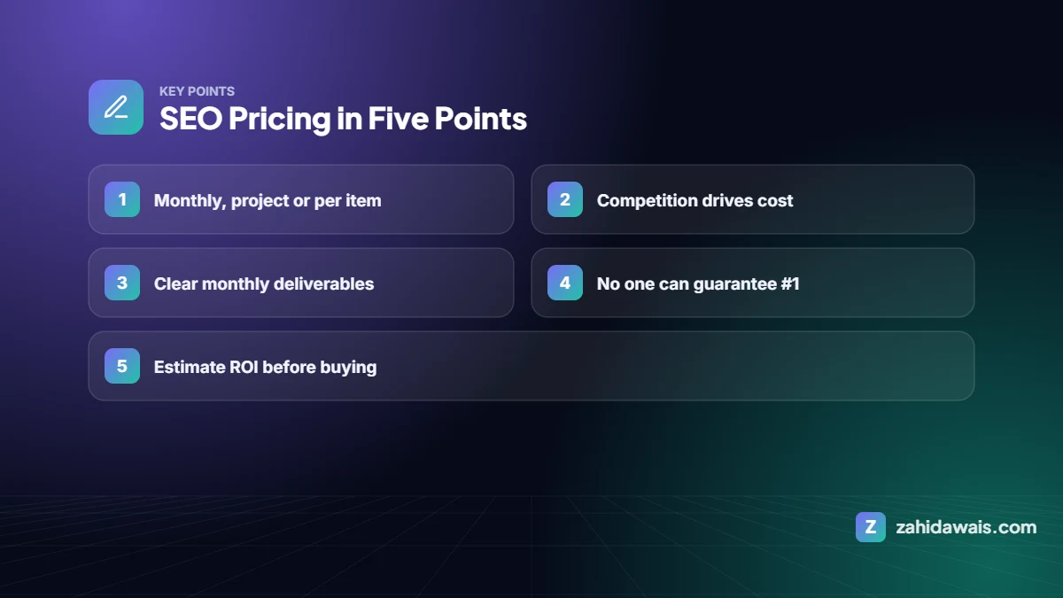 Key points: SEO Pricing in Five Points
