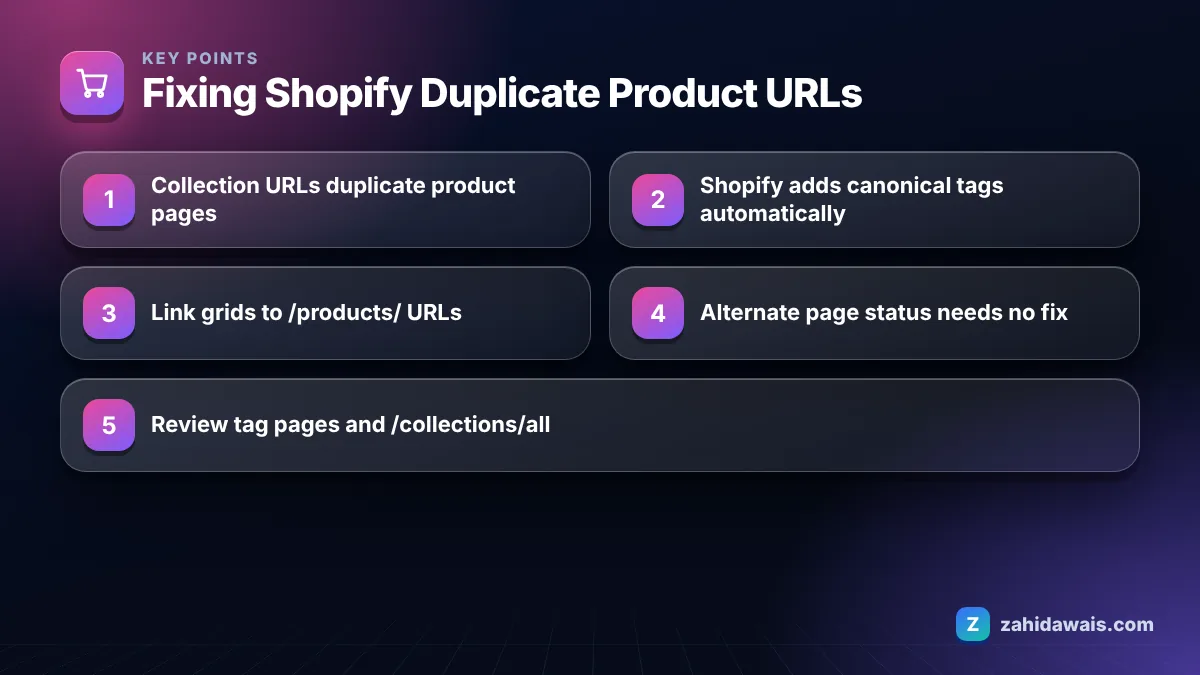 Key points: Fixing Shopify Duplicate Product URLs