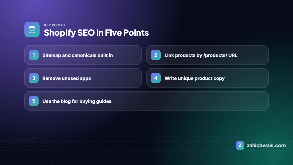 Key points: Shopify SEO in Five Points